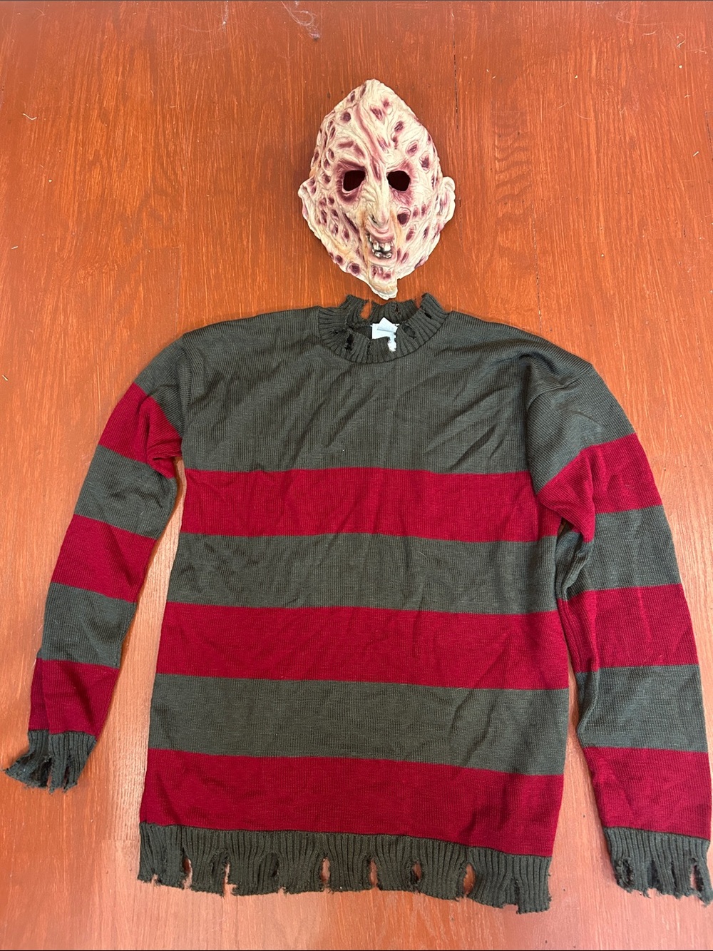 A Nightmare on elm street Striped Distressed Crewneck Sweater - with mask